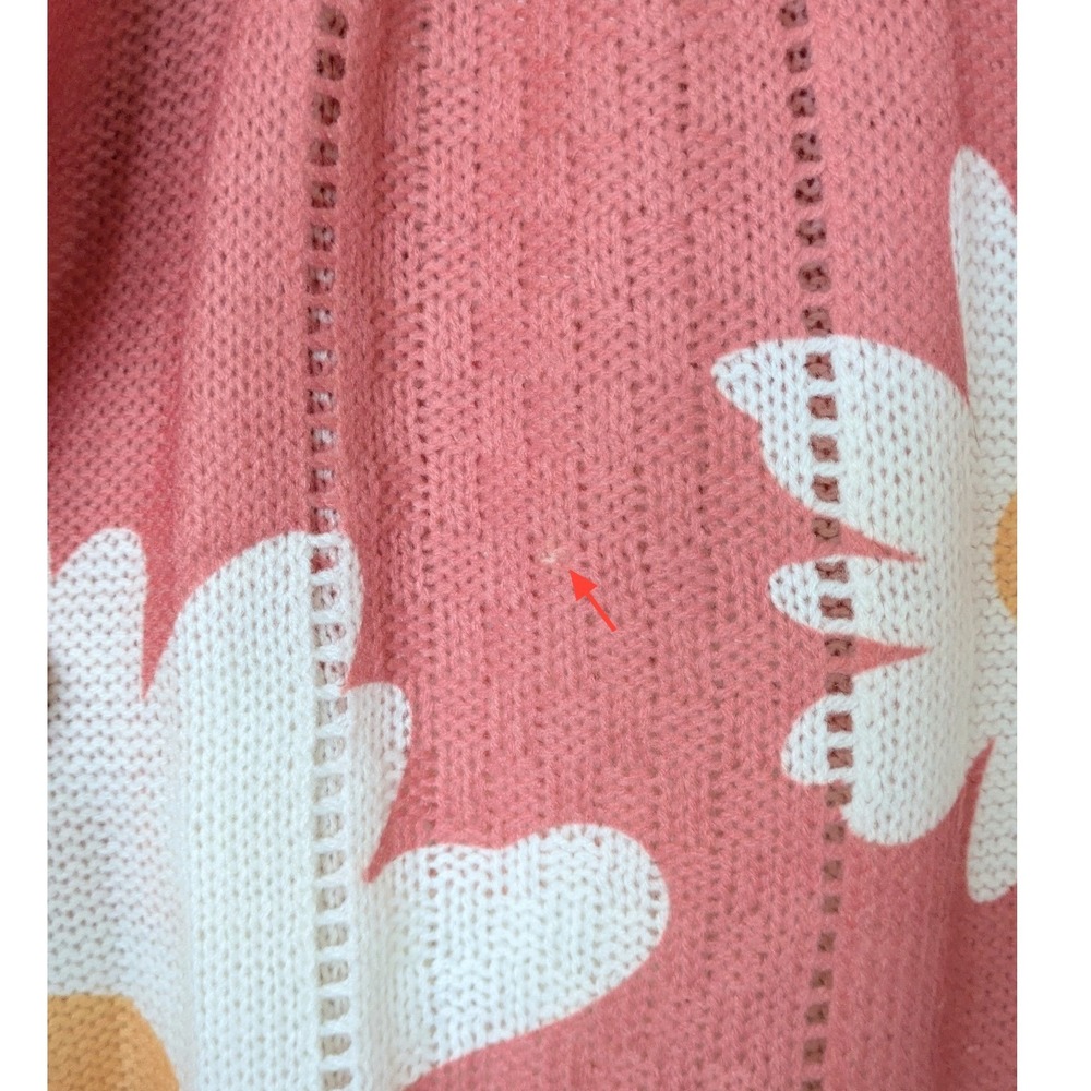 Davi & Dani Daisy Floral Knit Sweater Womens Small Pink Pointelle Pullover Boho - Picture 7 of 7